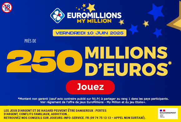 EuroMillions du 10 juin 2025 : le jackpot record de 250 millions d’euros reste à gagner, découvrez les numéros tirés