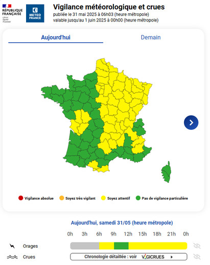 Orages et Grêle : 30 Départements en Vigilance, l’Occitanie et Lyon Sous Surveillance