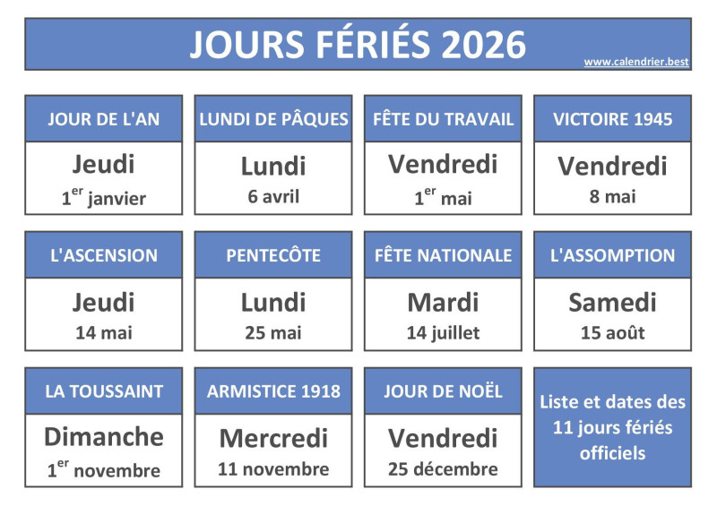 Les jours fériés 2026 en France : Ce qu'il faut savoir