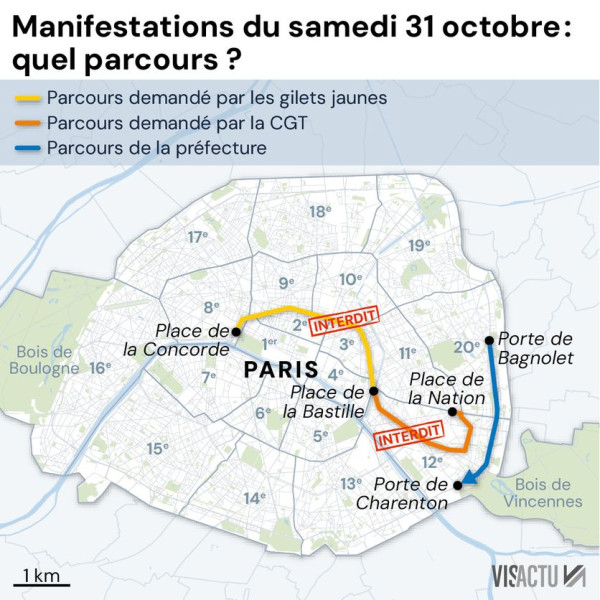 Manifestation du 31 octobre à Paris : parcours imposé de Bagnolet à Charenton, 70 000 forces mobilisées